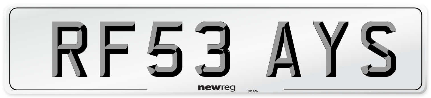 RF53 AYS Number Plate from New Reg